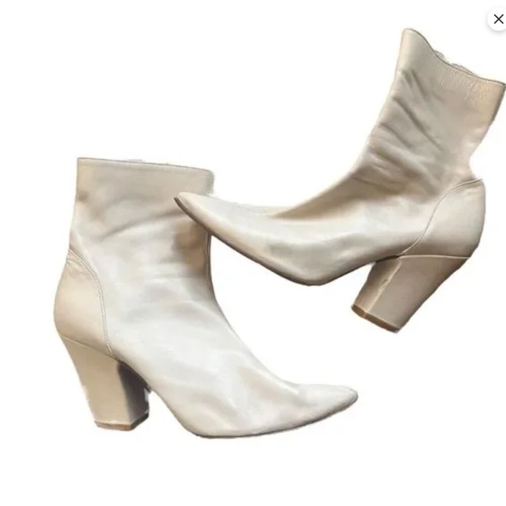 BY FAR Pointed Toe Leather‎ Boots Cream Sz 38 (US 8)